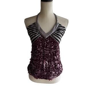 Custo Barcelona Vintage Purple and Silver Sequin Halter Top Size 1